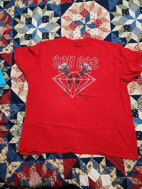 Popular Poison "Savage" Graphic Tee with Rose Diamond Print